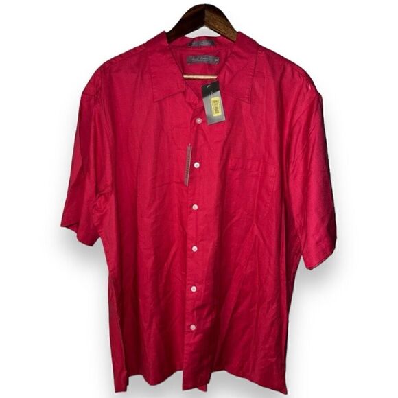 NWT Daniel Cremiux Supima Cotton Red S/S Camp Collar Button Down Size XL - Picture 1 of 12